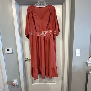 BloomChic Rust Midi Dress with Embroidery